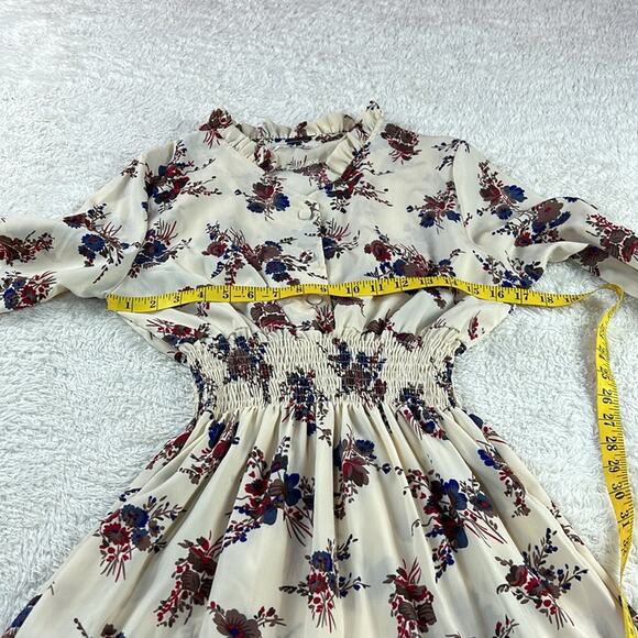 FLNN cream and floral print fit and flare long sleeved dress, size XL - Picture 5 of 9